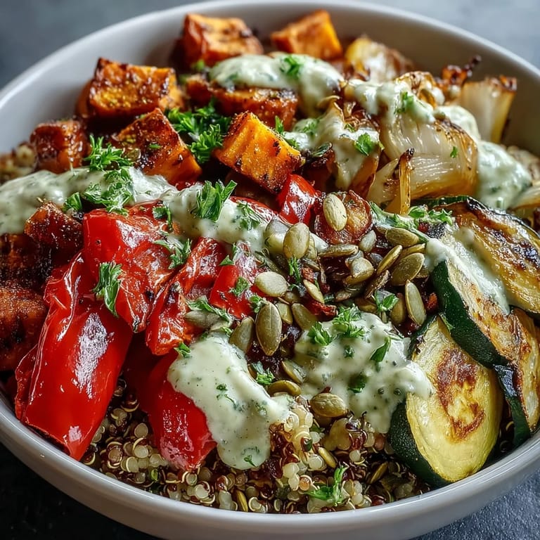 Colorful sweet potatoes and red onion garnish a vibrant Lentil Power Bowl beside fluffy quinoa and fresh parsley.