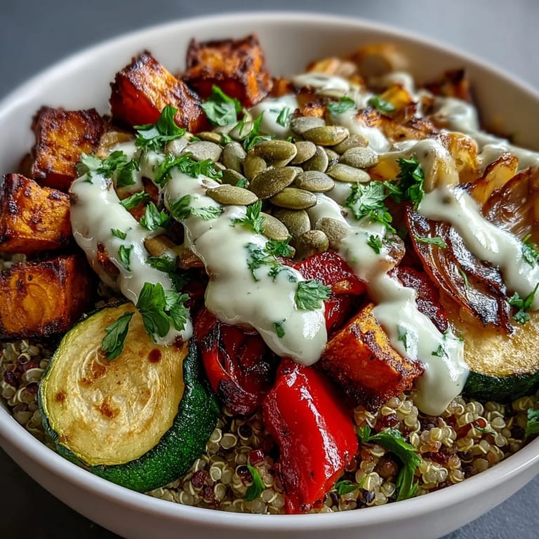 A nourishing Lentil Power Bowl with hearty grains and caramelized vegetables, paired with a warm crusty bread side.