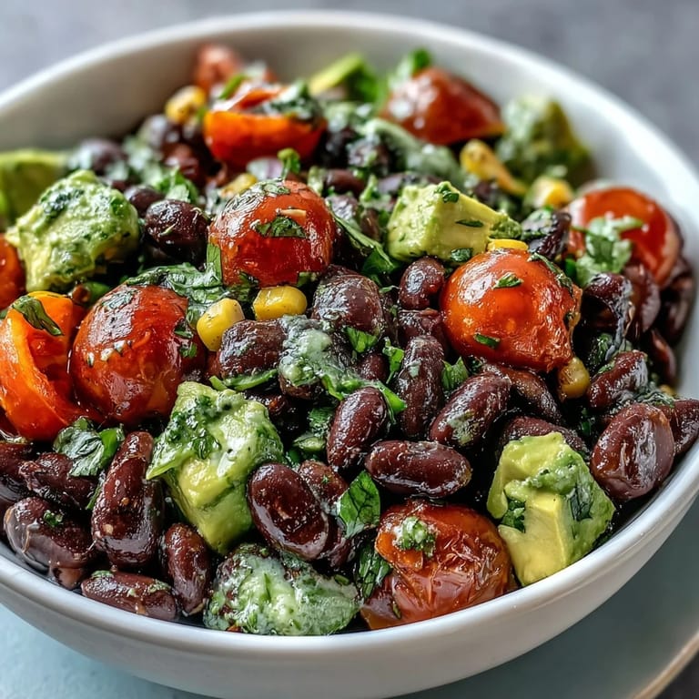 Ready-to-eat Black Bean and Veggie Bowl garnished with pumpkin seeds and a lime wedge on a rustic wooden table.