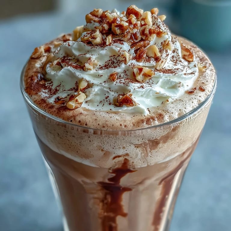 Two chilled glasses of Hojicha milkshake garnished with whipped cream, paired with a straw on table.