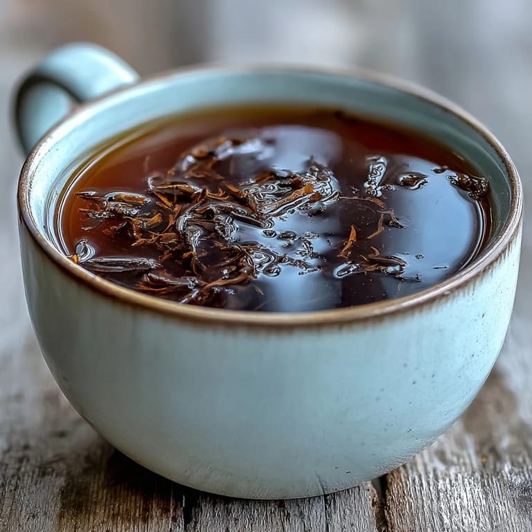 A warm Hojicha Americano in a ceramic mug, poured from a teapot, highlighting its deep reddish-brown color.