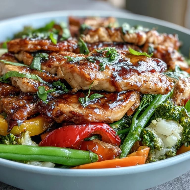 Tender chicken and crisp garden vegetables tossed in a rich, glossy sauce for a satisfying bowl.