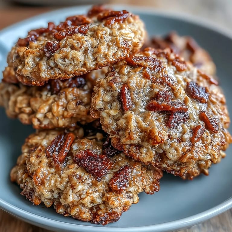 Warm Vegan Banana Oat Breakfast Cookies packed with oats, raisins, and chocolate chips, ready for a wholesome on-the-go snack.