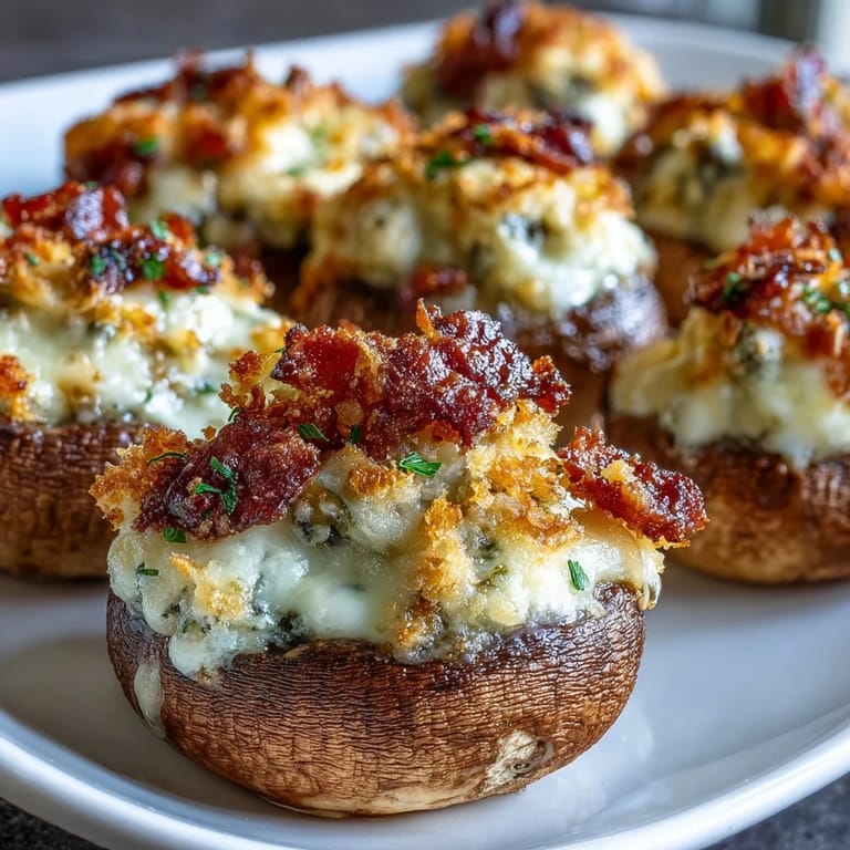 Indulge in these keto-friendly stuffed mushrooms, loaded with rich cream cheese, sharp cheddar, and smoky bacon for a mouthwatering bite every time.