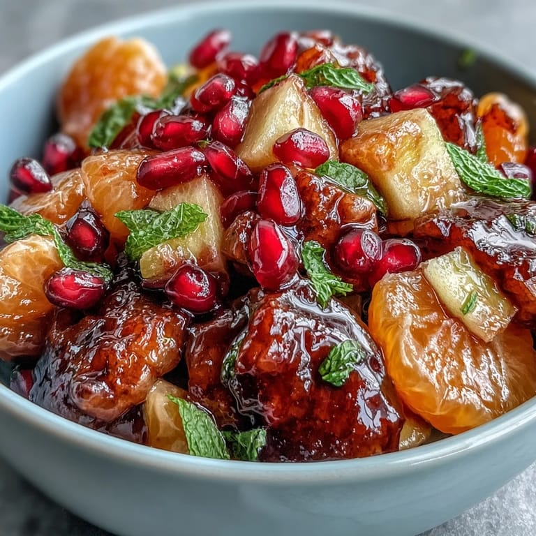 A refreshing mix of crisp apples, juicy mandarins, and pomegranate seeds, enhanced by a sweet cinnamon vanilla dressing.