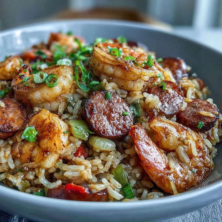 Fluffy rice mixed with smoky sausage, tender shrimp, and aromatic Cajun spices for a comforting Southern classic.  