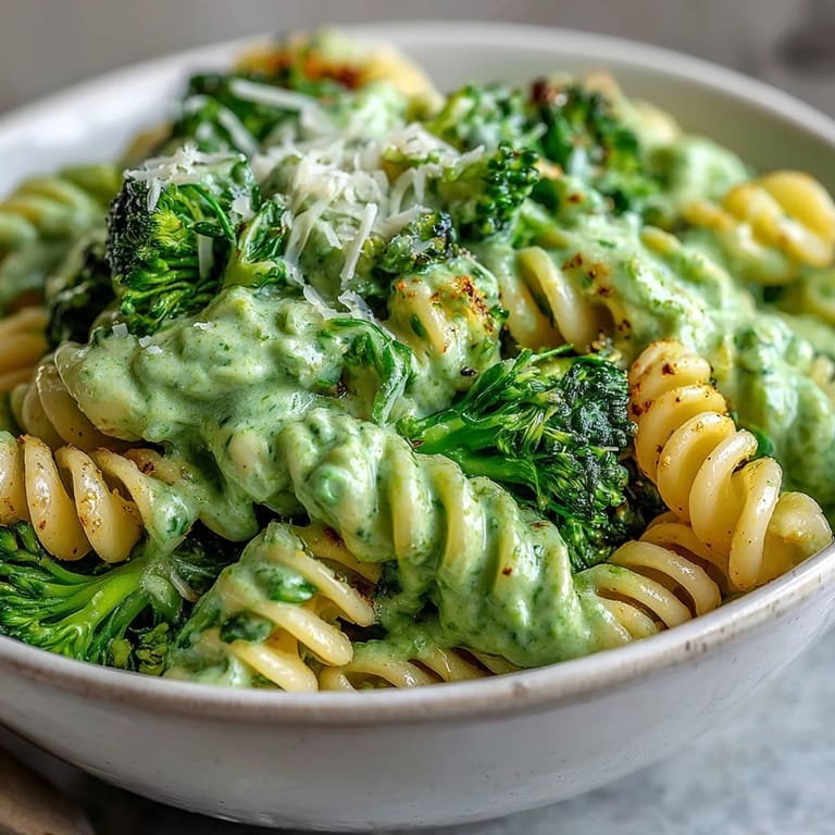 Creamy, nutrient-packed green mac and cheese with spinach and broccoli, featuring a bright green sauce and golden cheese topping.