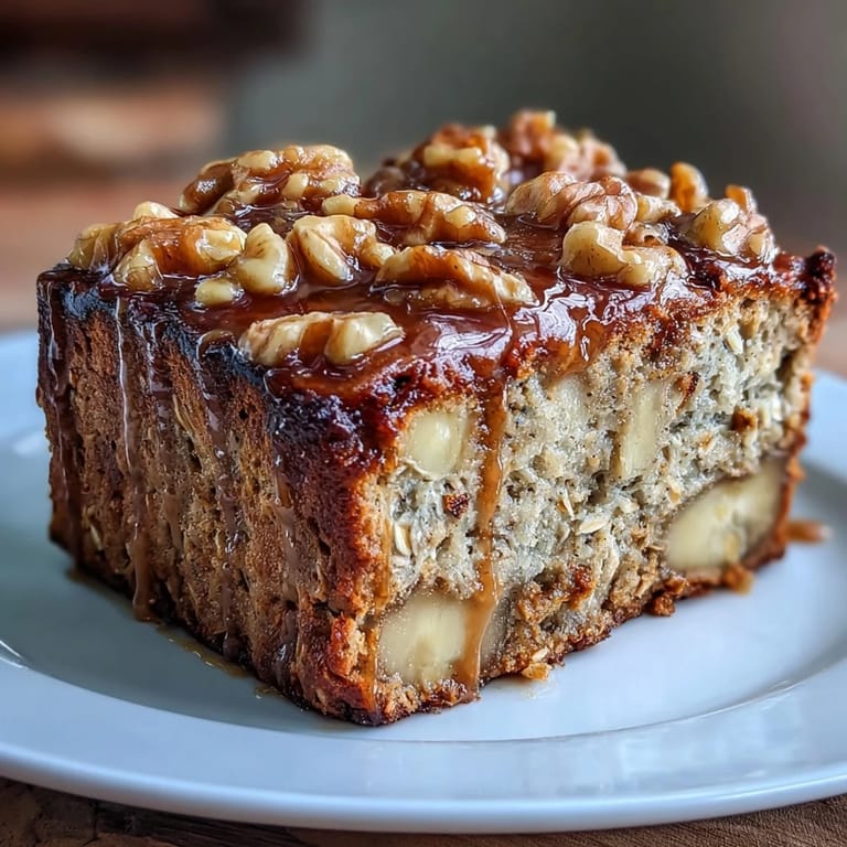 Wholesome baked oats with mashed bananas, vanilla protein powder, and a hint of cinnamon for a hearty breakfast.  