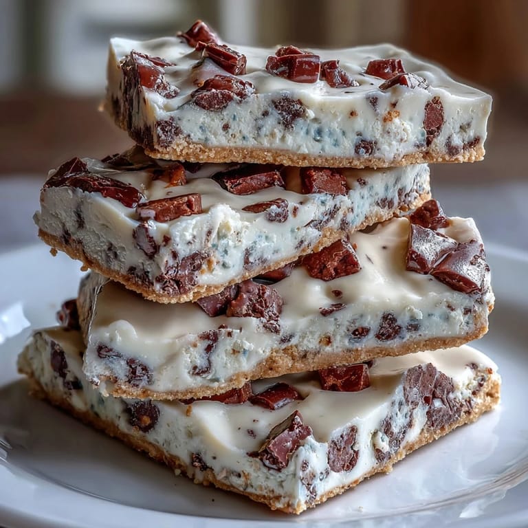 Creamy Greek yogurt and cottage cheese bark swirled with cookie dough flavors and studded with mini chocolate chips.  