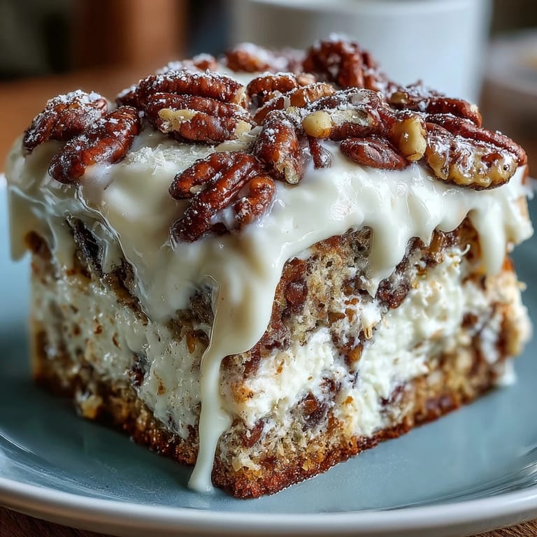Spiced carrot and walnut layer cake with rich cream cheese frosting, decorated with edible flowers for a festive spring dessert.
