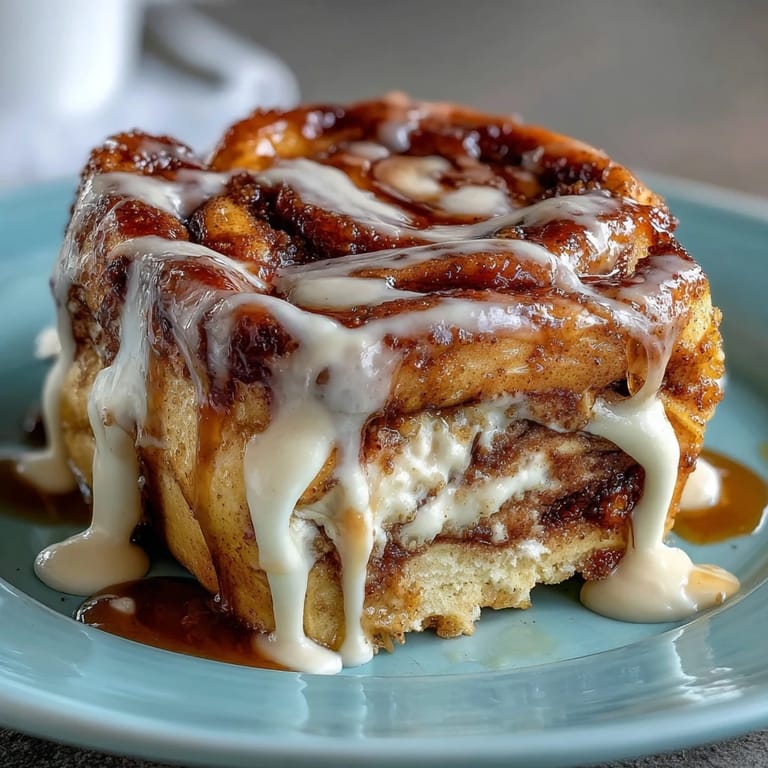 Fluffy pancake casserole baked with cinnamon sugar ribbons and topped with rich cream cheese glaze, ideal for a cozy family breakfast.  