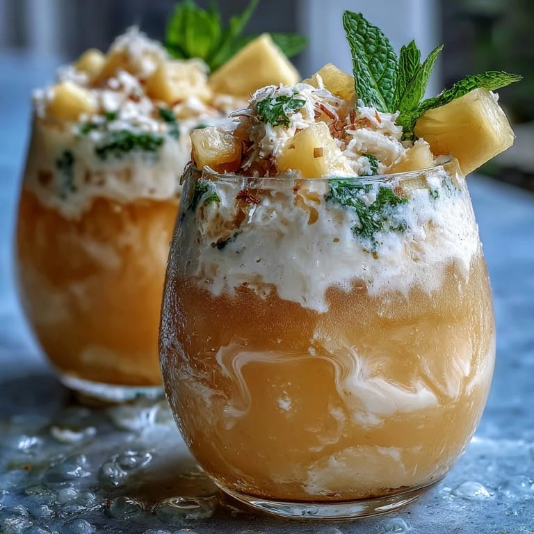 Vibrant Pineapple Coconut Agua Fresca blended with coconut water and lime juice, perfect for cooling off on hot days.
