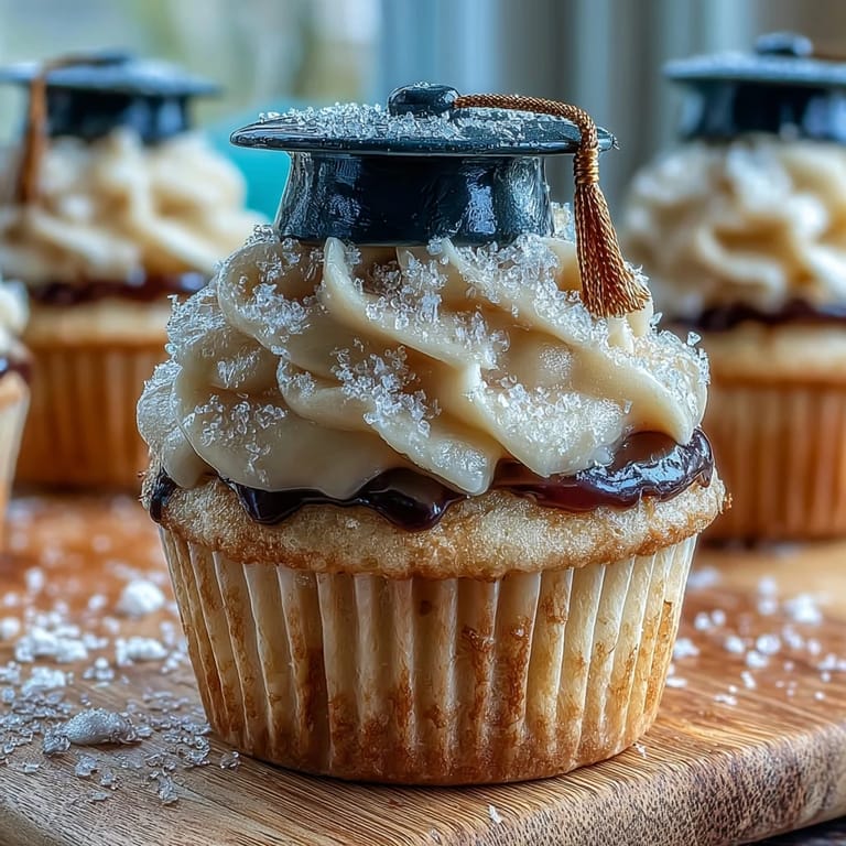 Festive graduation cupcakes adorned with black and gold fondant caps, perfect for celebrating academic achievements with a sweet treat.