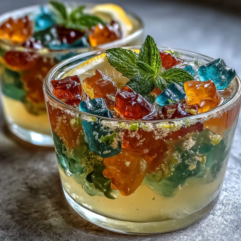 Instagram-worthy Gummy Bear Lemonade Jelly Cups featuring vibrant gummy bears in clear lemonade gelatin, perfect for parties and gatherings.