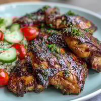 Grilled chicken and veggie bowl drizzled with lemon vinaigrette, bursting with fresh flavors and vibrant colors.