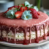 Floral Spring Cake with Strawberry Frosting, featuring moist vanilla layers and fresh edible flower decorations.