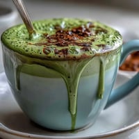 Creamy matcha oat milk latte with natural vibrant green color.